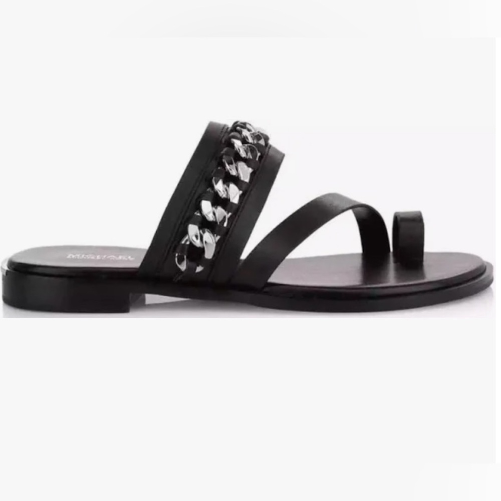 Michael Kors Elegant Black Sandals with Chain Detail Size 9.5